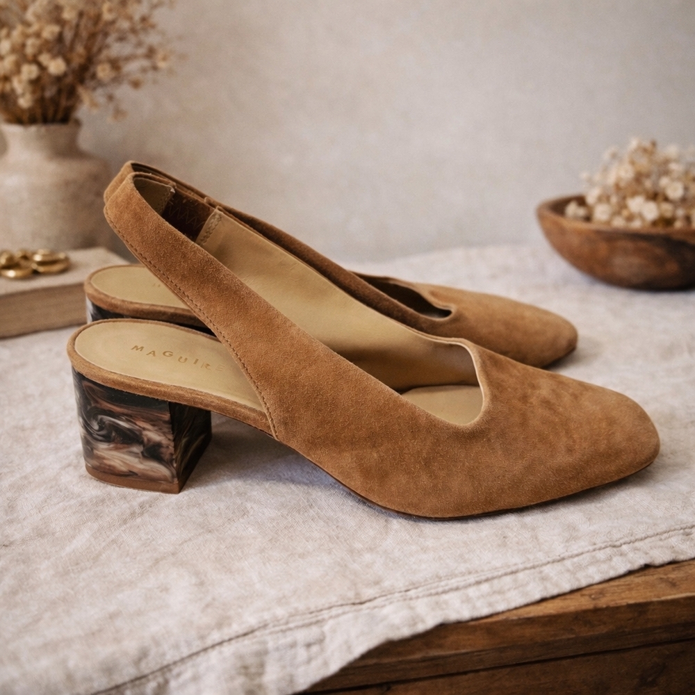 Maguire Malaga Slingback Heels Size 40 US 9.5 - 10 Beige Suede Leather Shoes